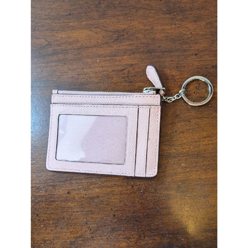 Coach Small Pink Pebbled Leather Card Holder with Keyring - Picture 2 of 14